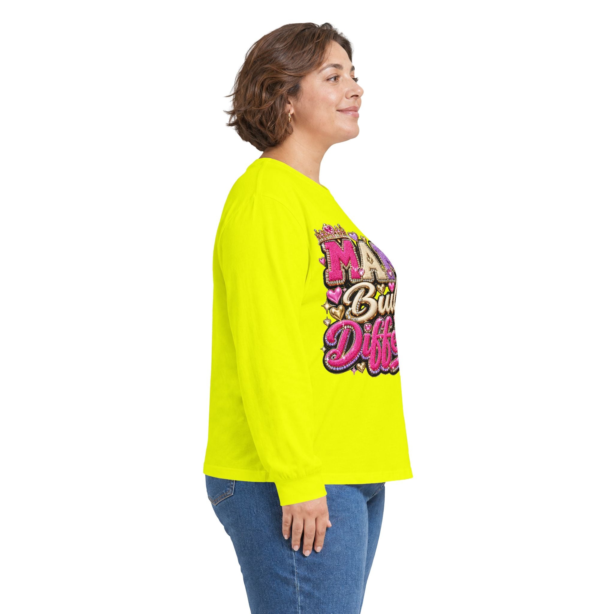 Mama Built Different Long Sleeve Tee — Pink Crowned Mom Graphic Shirt