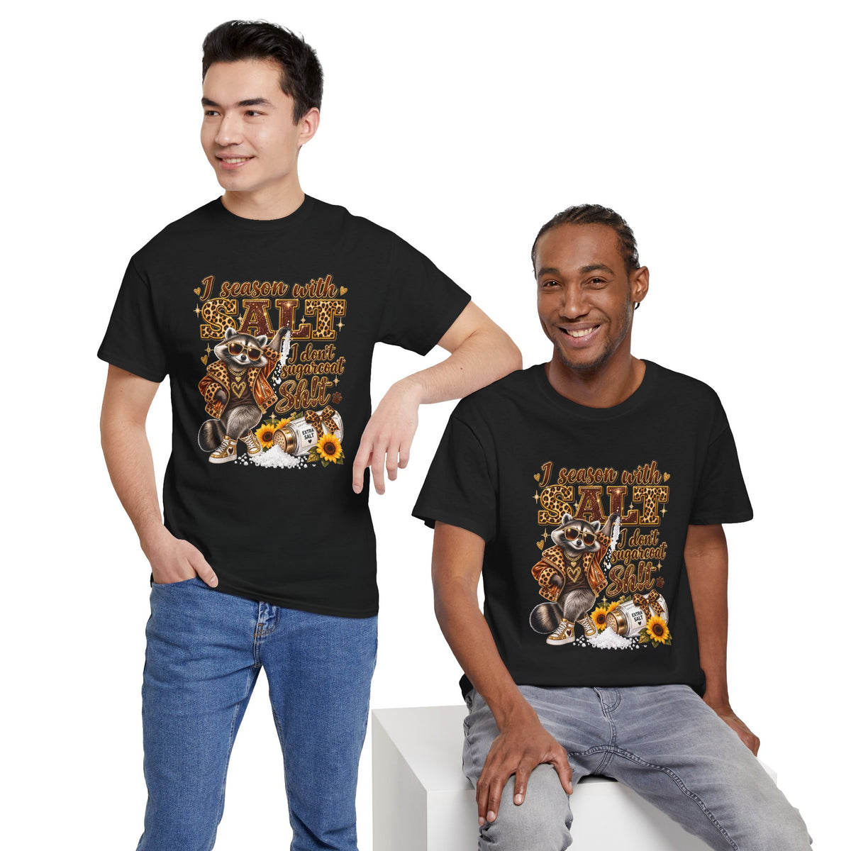Raccoon with Grit Tee – “I Season with Grit, I Don’t Sugarcoat Shit” Graphic T‑Shirt