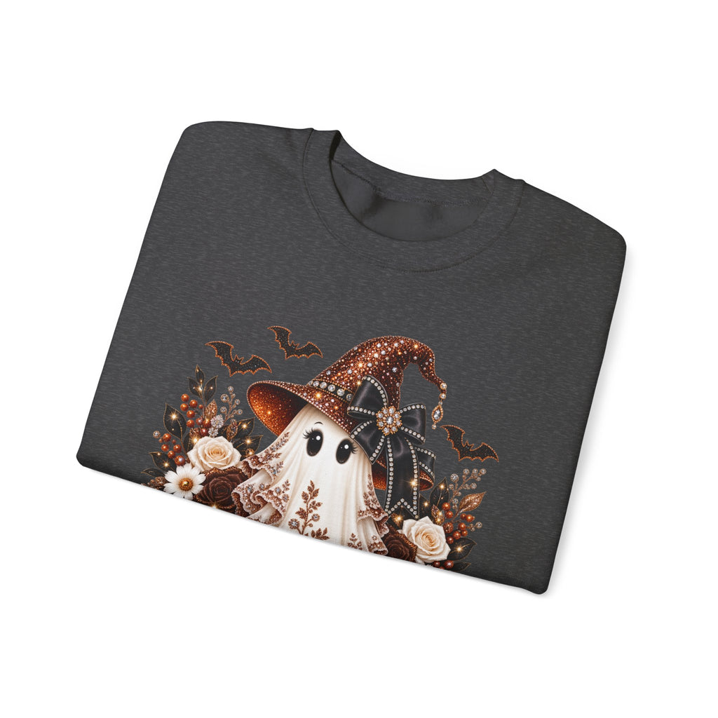 Ghost Witch Sweatshirt — Cute Halloween Pumpkin & Bat Crewneck