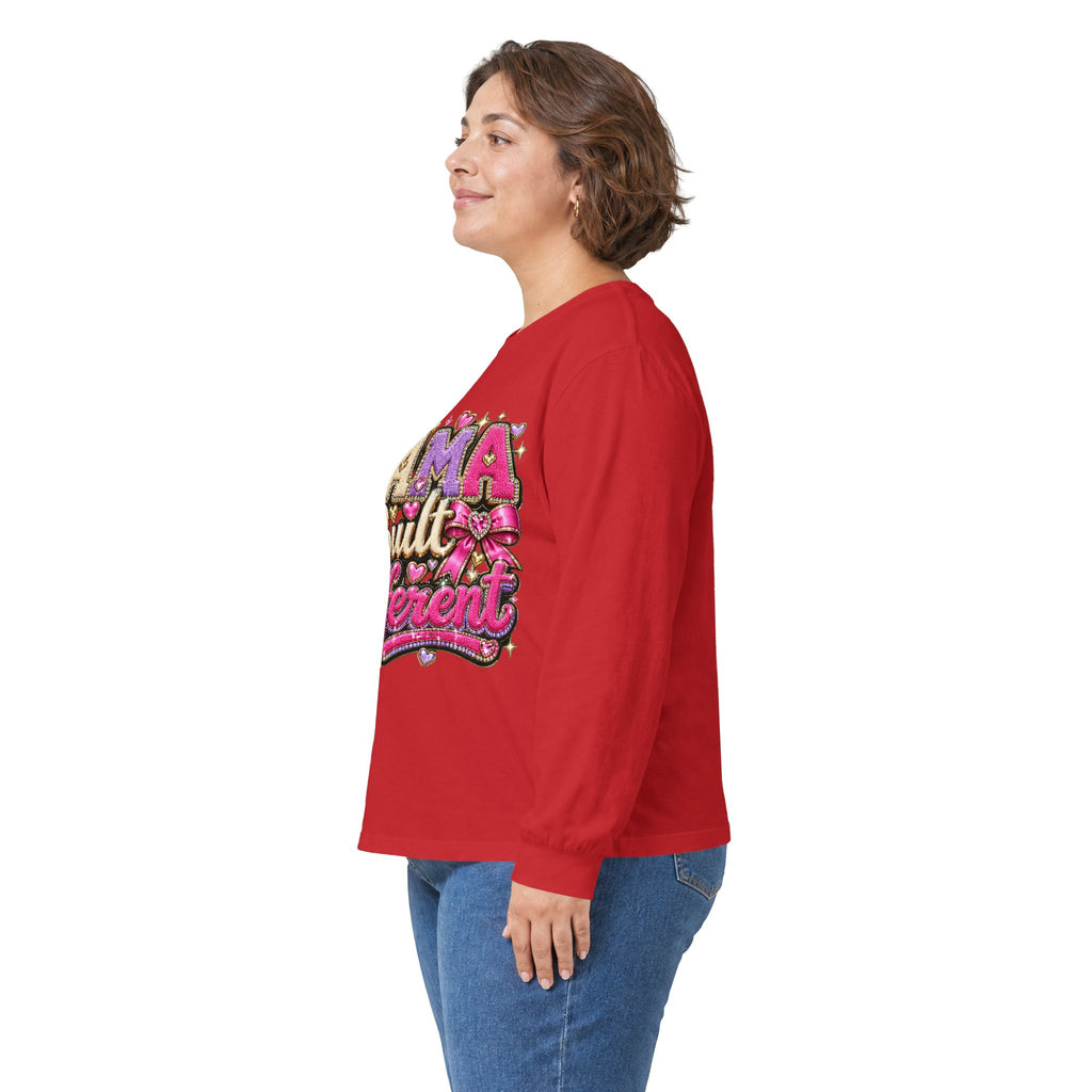 Mama Built Different Long Sleeve Tee — Pink Crowned Mom Graphic Shirt