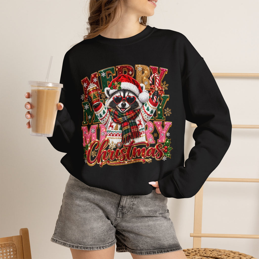 Christmas Raccoon "Merry Merry Christmas" Sweatshirt