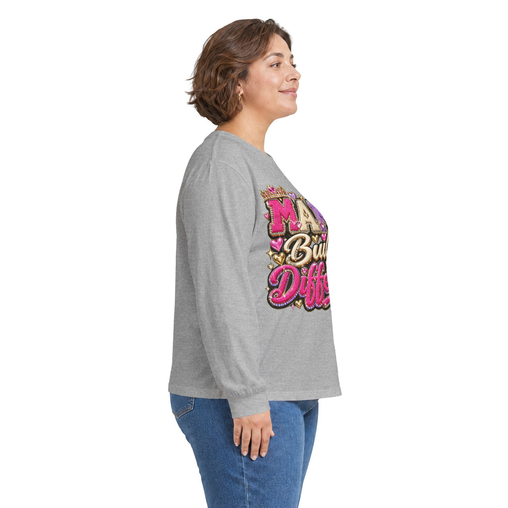 Mama Built Different Long Sleeve Tee — Pink Crowned Mom Graphic Shirt