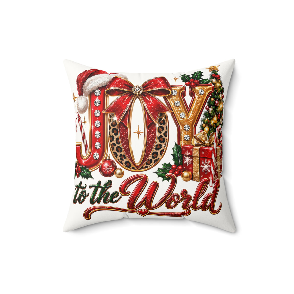 Christmas Pillow — "Joy to the World" Faux Suede Holiday Throw Pillow