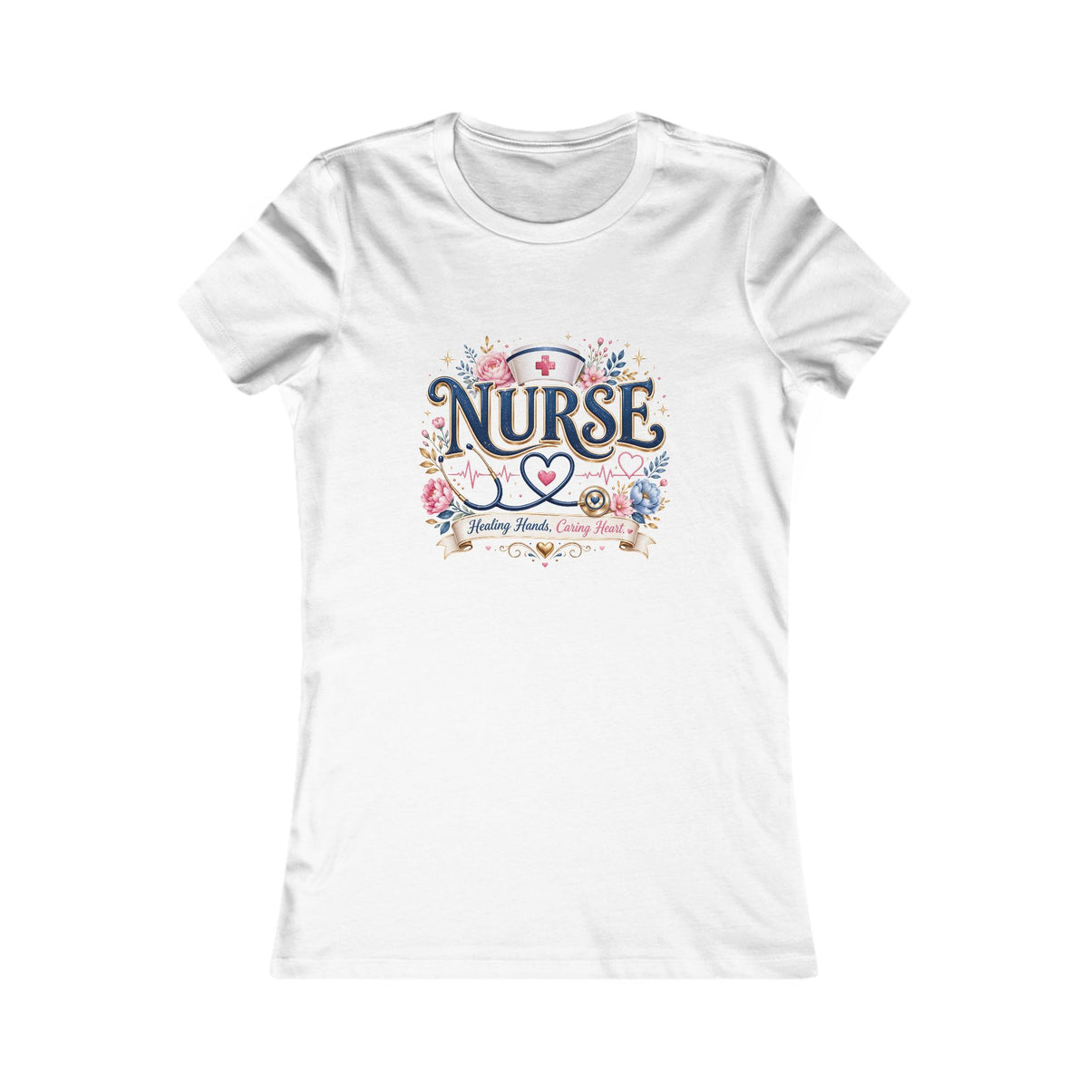 Nurse Floral Tee — Women's Nursing Shirt with Stethoscope & Heart Design