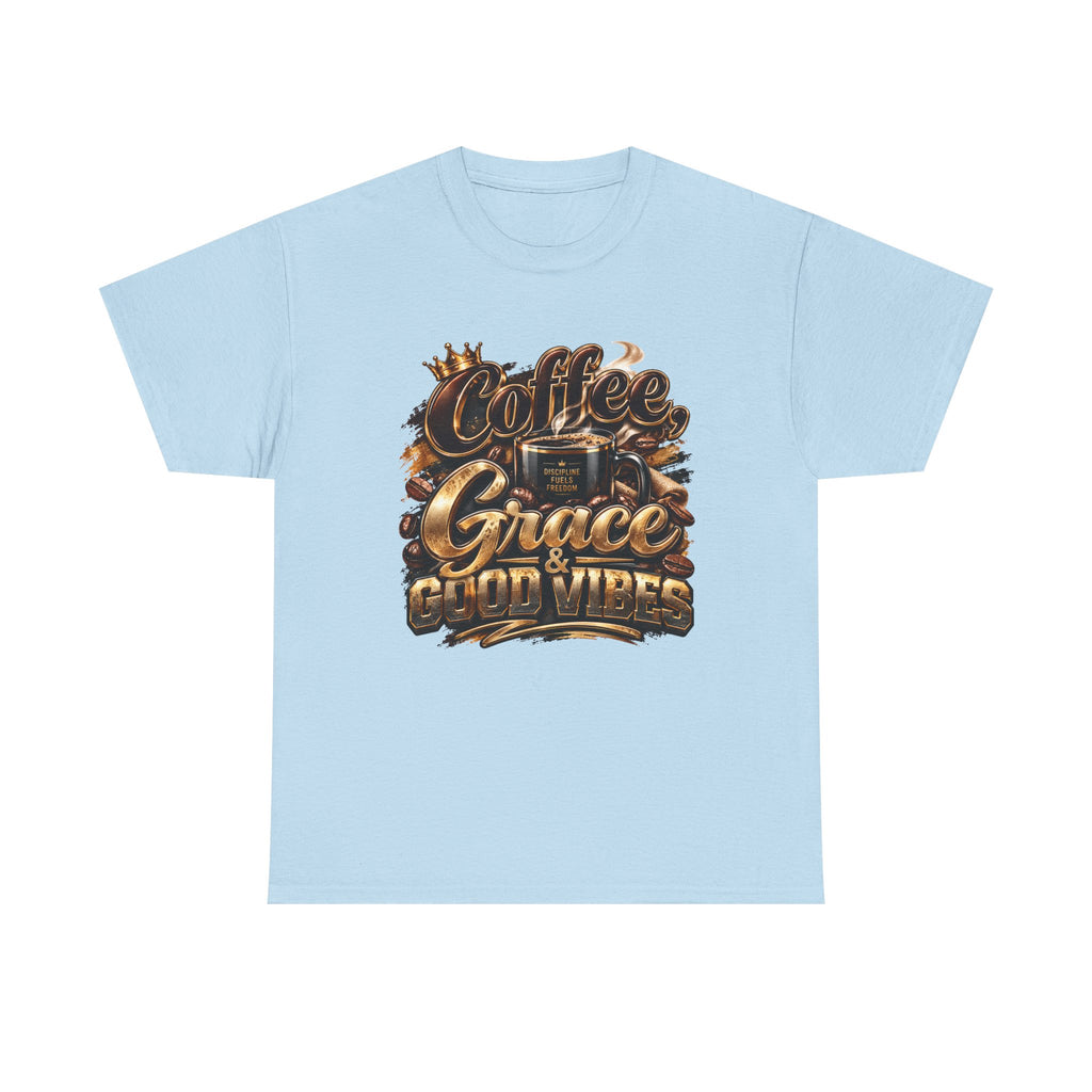 Coffee Grace & Good Vibes T-Shirt — Inspirational Christian Coffee Tee