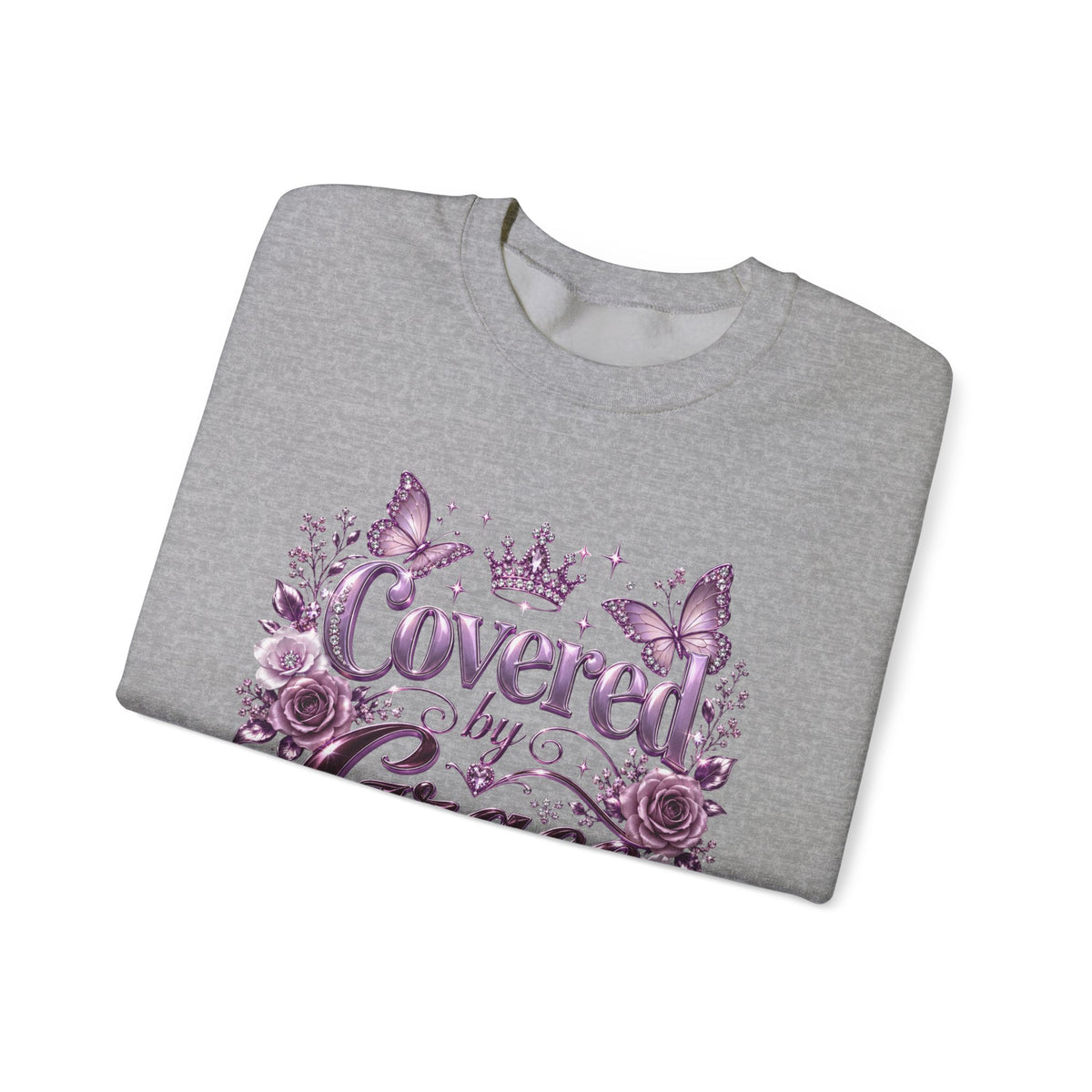 Crewneck Sweatshirt — "Covered by Grace" Floral Christian Pullover