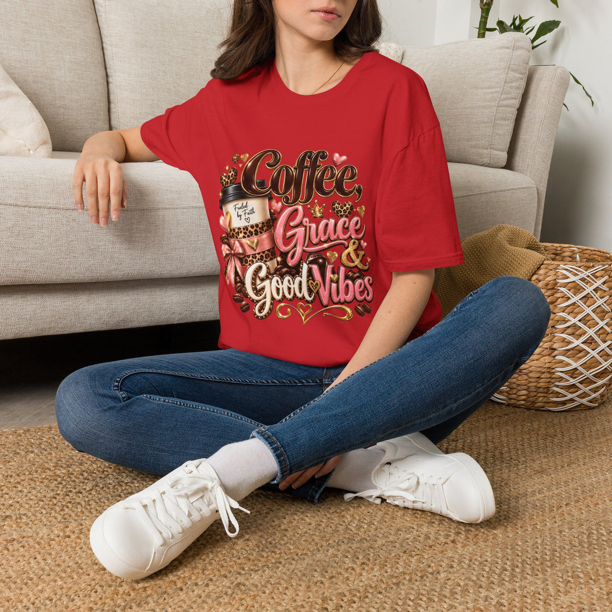 Coffee & Grace T-Shirt — 'Coffee, Grace, Good Vibes' Graphic Tee