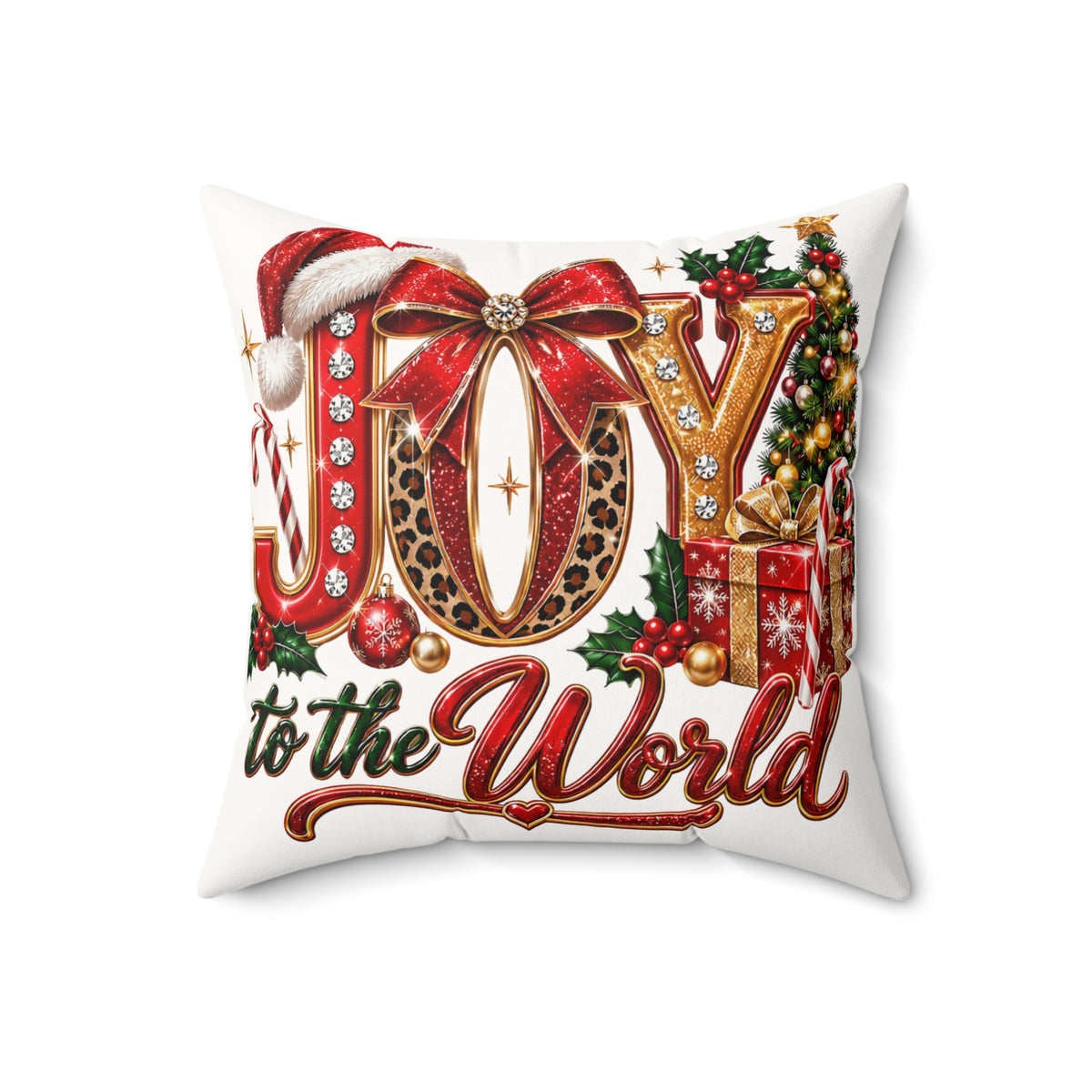 Christmas Pillow — "Joy to the World" Faux Suede Holiday Throw Pillow
