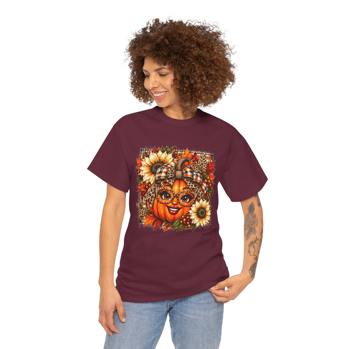 Autumn Pumpkin Face T-Shirt — Cute Fall Sunflower Graphic Tee