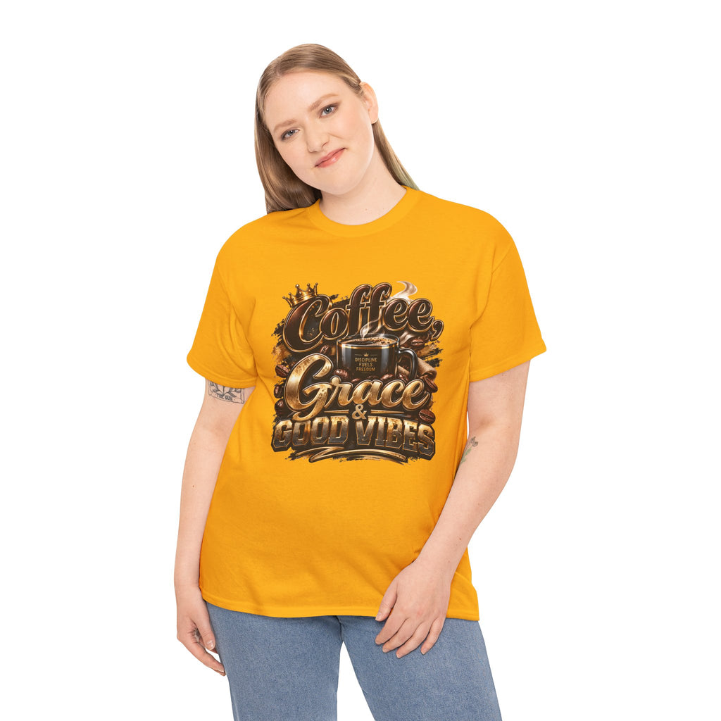 Coffee Grace & Good Vibes T-Shirt — Inspirational Christian Coffee Tee