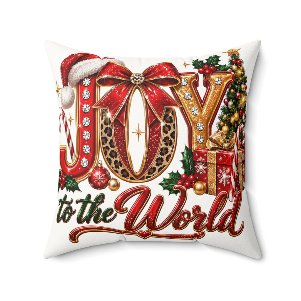 Christmas Pillow — "Joy to the World" Faux Suede Holiday Throw Pillow