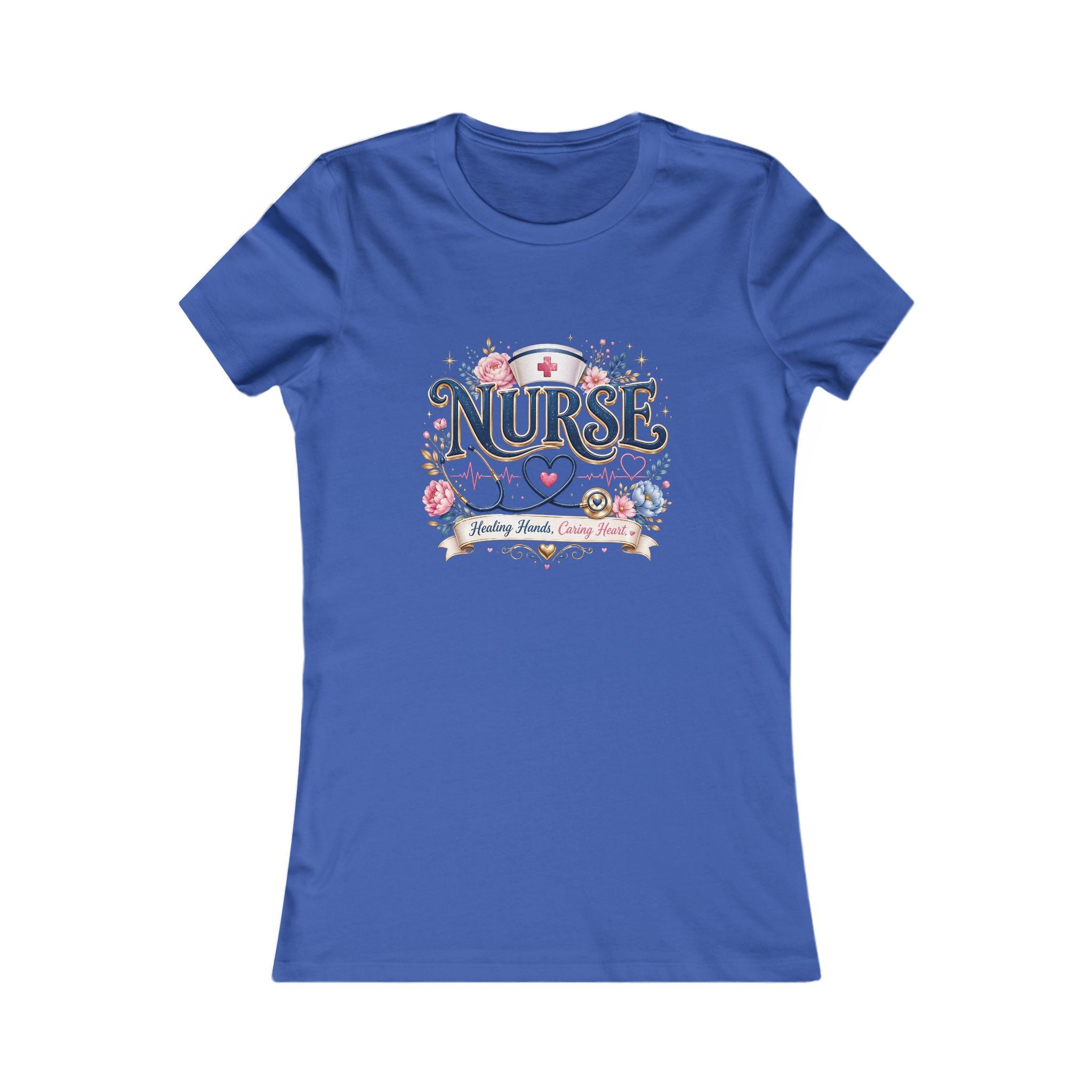 Nurse Floral Tee — Women's Nursing Shirt with Stethoscope & Heart Design