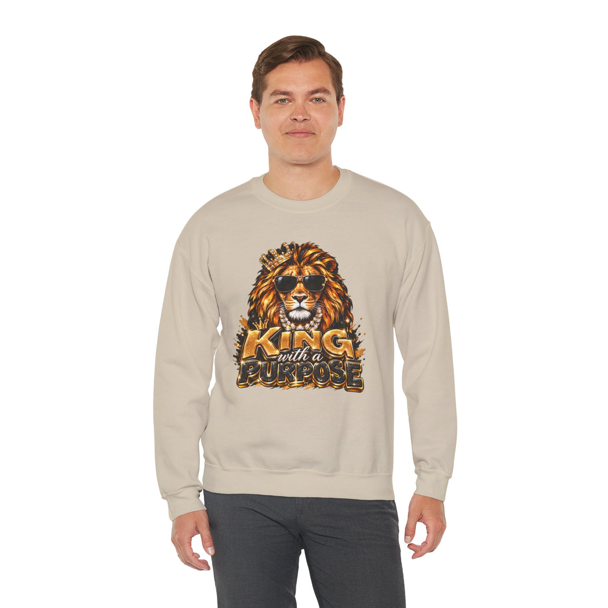 King With a Purpose Lion Sweatshirt — Inspirational Graphic Crewneck