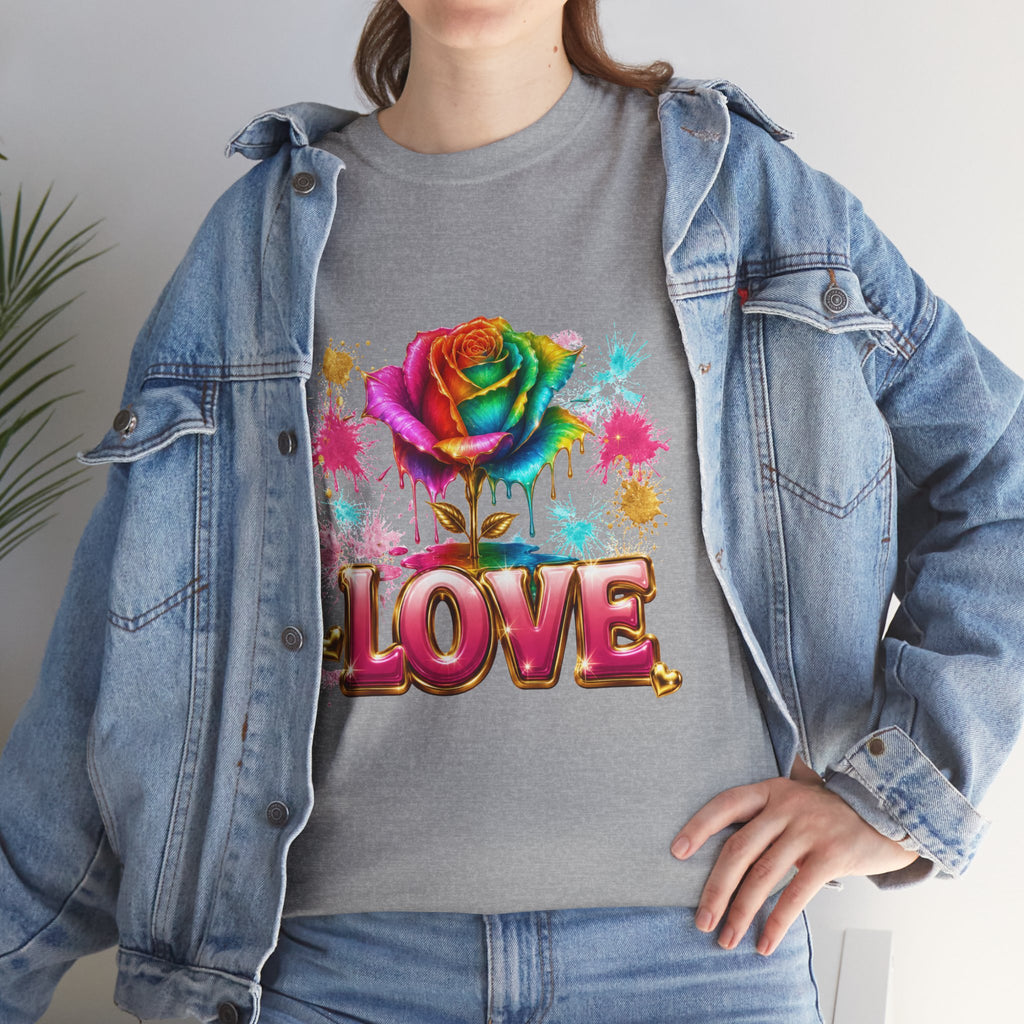 Love Rainbow Rose T-Shirt — Colorful Floral Graphic Tee