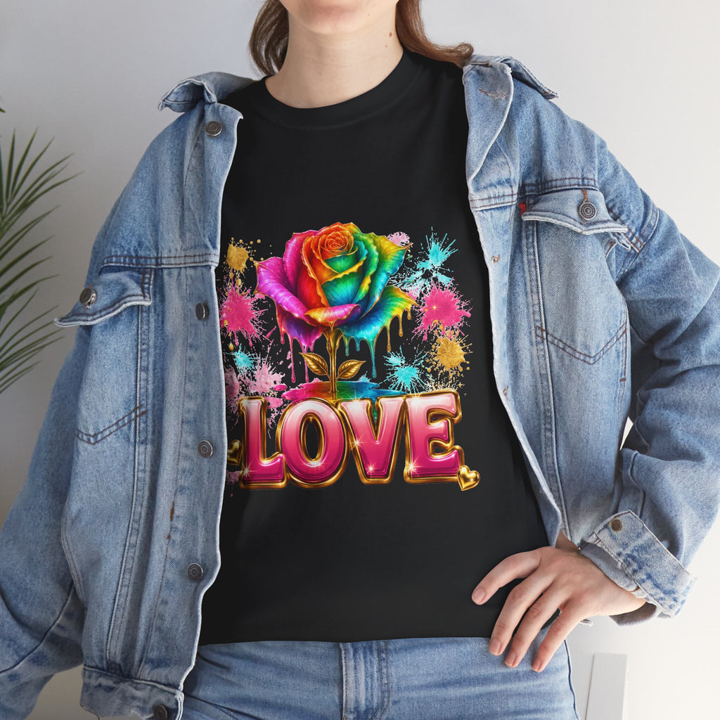 Love Rainbow Rose T-Shirt — Colorful Floral Graphic Tee