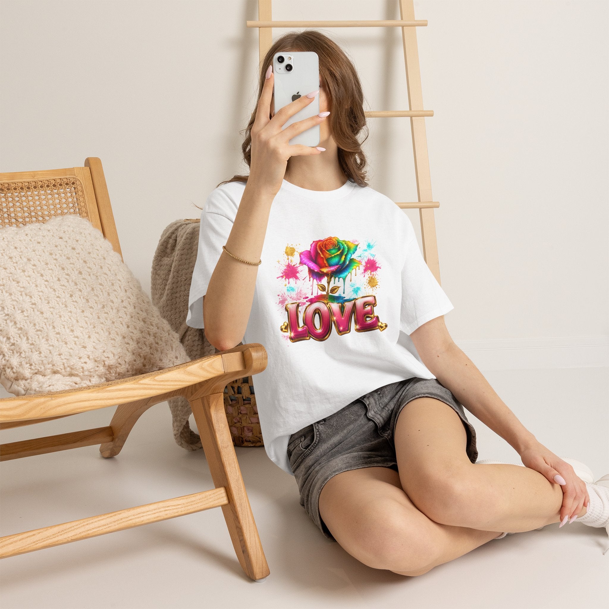 Love Rainbow Rose T-Shirt — Colorful Floral Graphic Tee