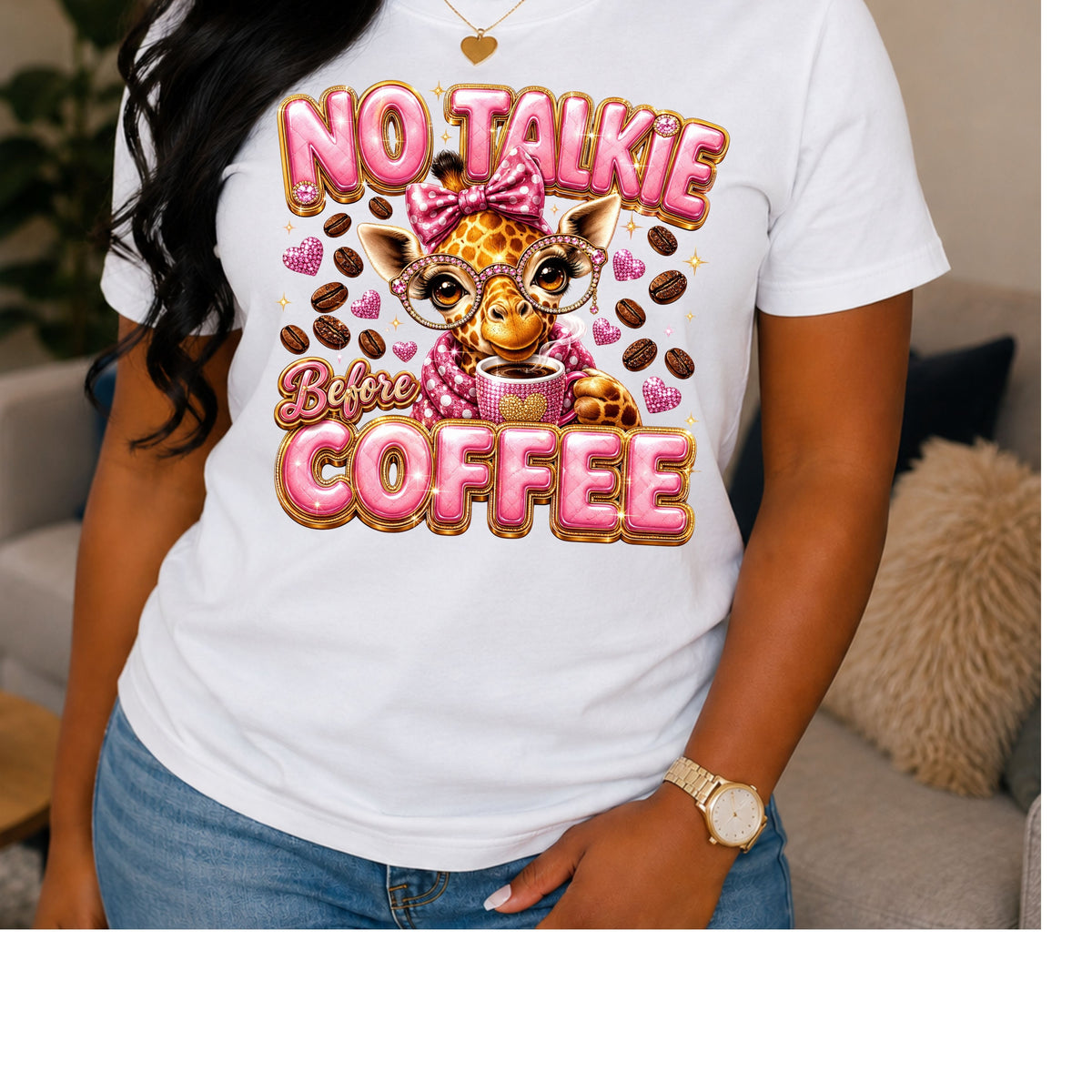 No Talkie Before Coffee Tee — Cute Cheetah Coffee Lover T-Shirt