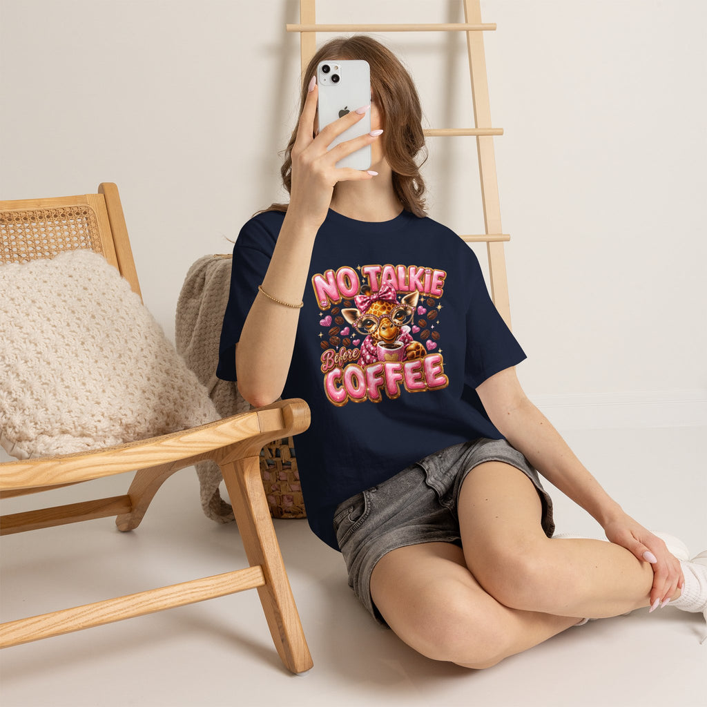No Talkie Before Coffee Tee — Cute Cheetah Coffee Lover T-Shirt