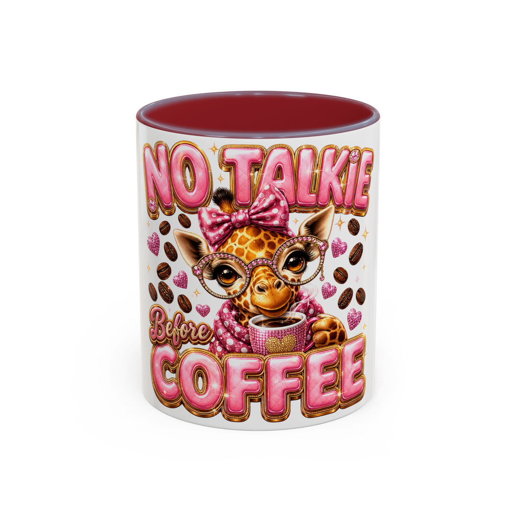 Coffee Mug — “No Talkie Before Coffee” Cute Girlfriend Giraffe Accent Mug (11/15oz)