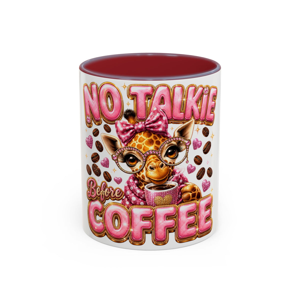 Coffee Mug — “No Talkie Before Coffee” Cute Girlfriend Giraffe Accent Mug (11/15oz)