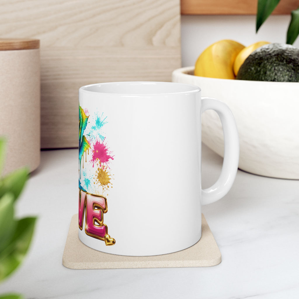 LOVE Rainbow Rose Ceramic Mug — Colorful Floral Coffee Cup (11oz, 15oz)