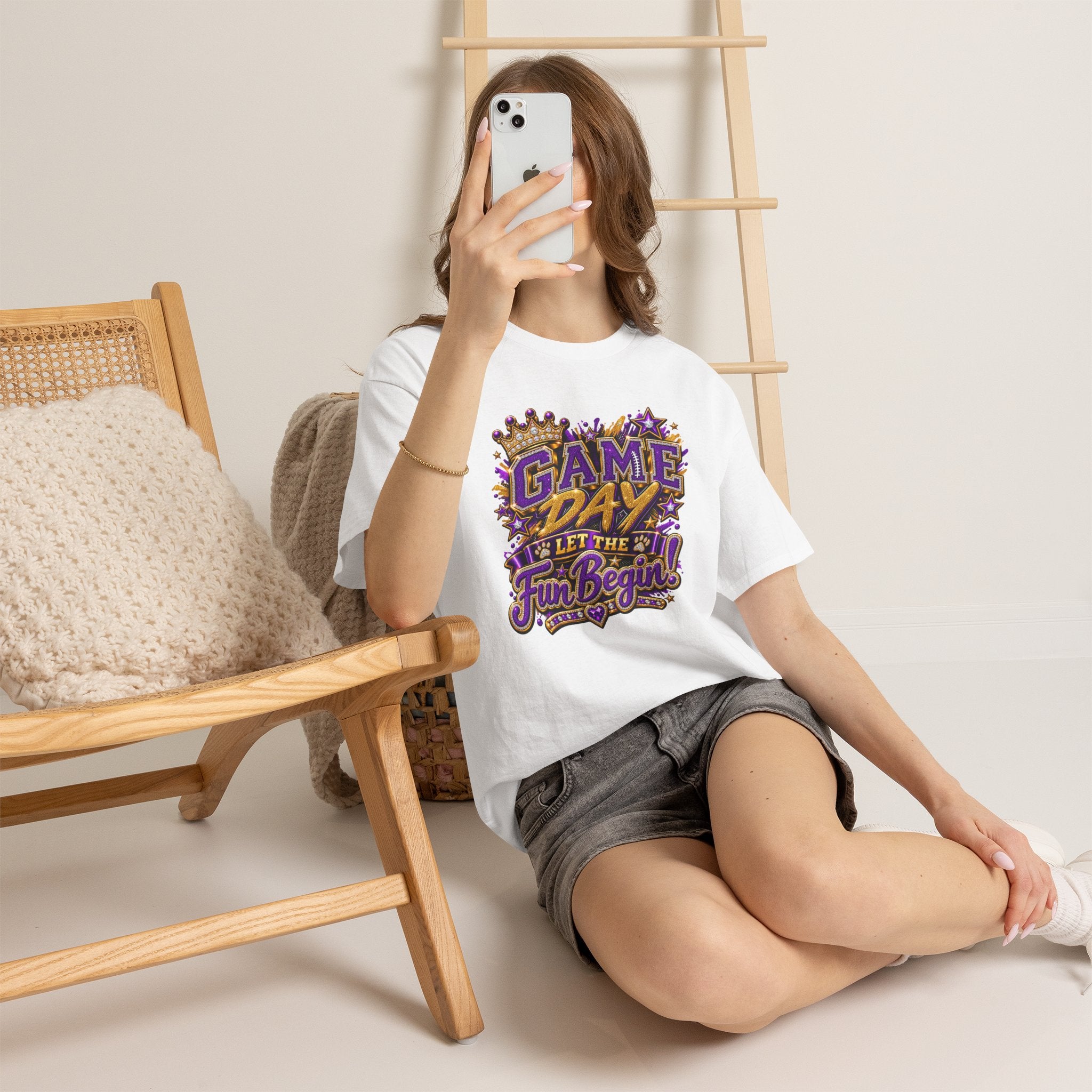 Game Day T-Shirt — "Let the Fun Begin!" Purple & Gold Sports Tee