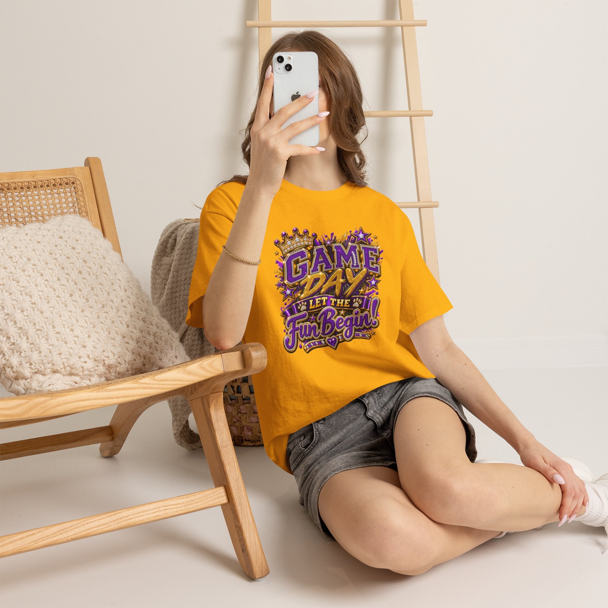 Game Day T-Shirt — "Let the Fun Begin!" Purple & Gold Sports Tee
