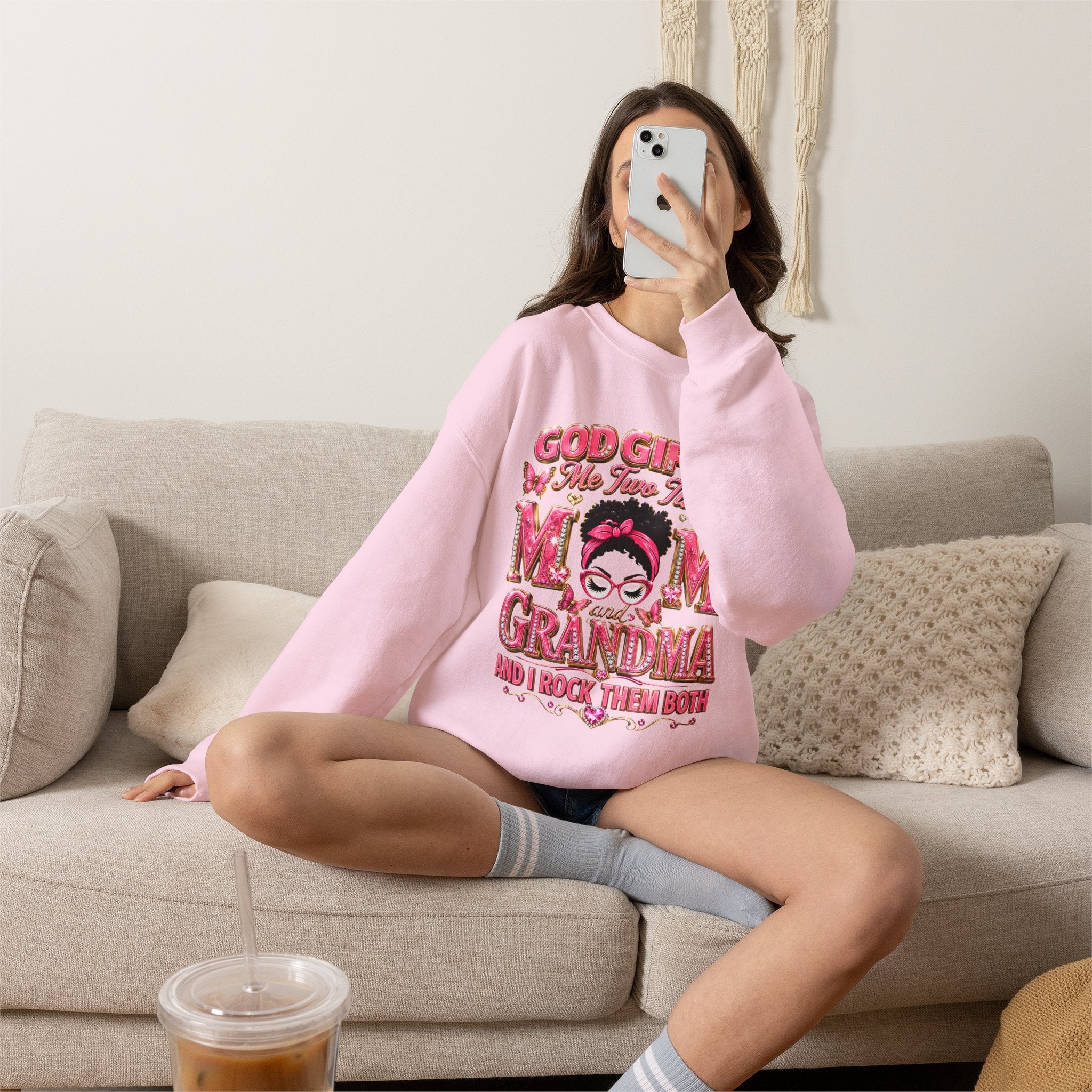Mom & Grandma Sweatshirt — "God Gifted Me Two Titles" Cozy Crewneck for Moms and Grandmothers