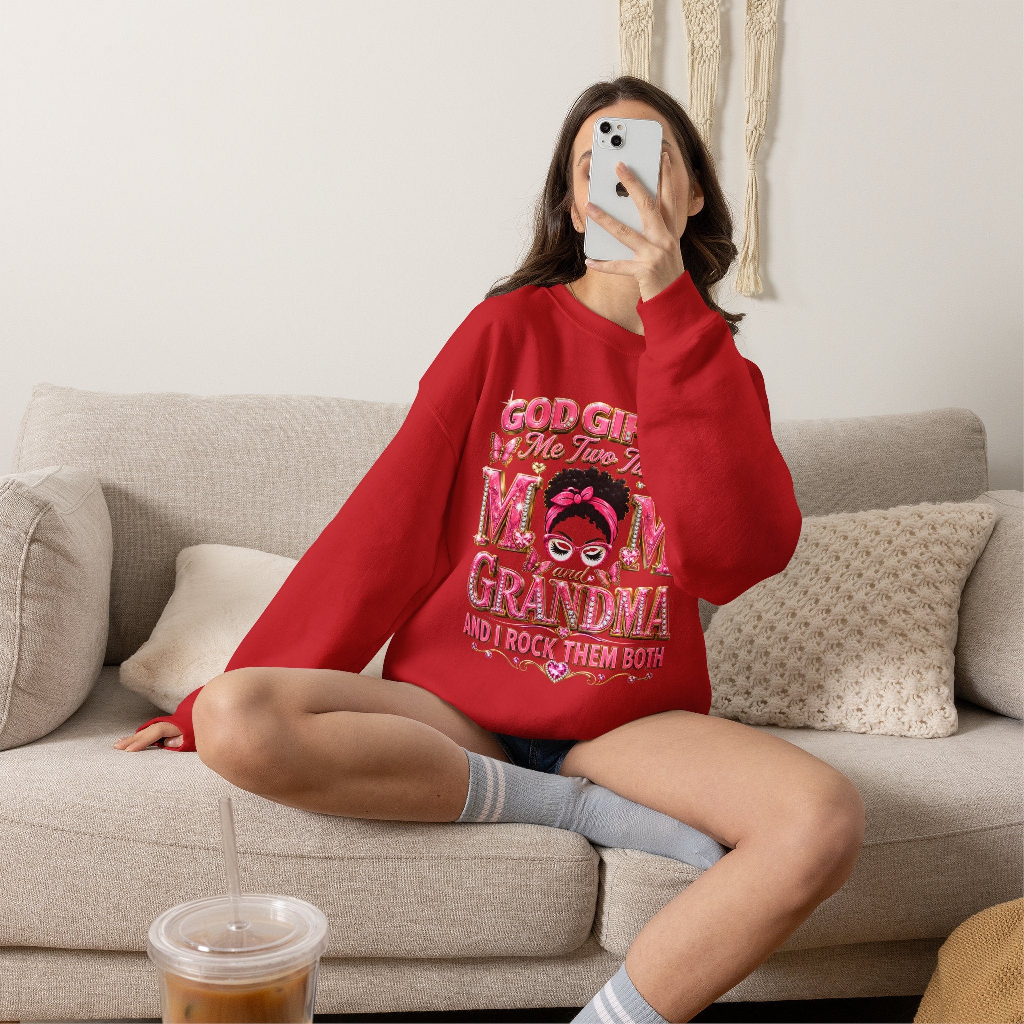 Mom & Grandma Sweatshirt — "God Gifted Me Two Titles" Cozy Crewneck for Moms and Grandmothers