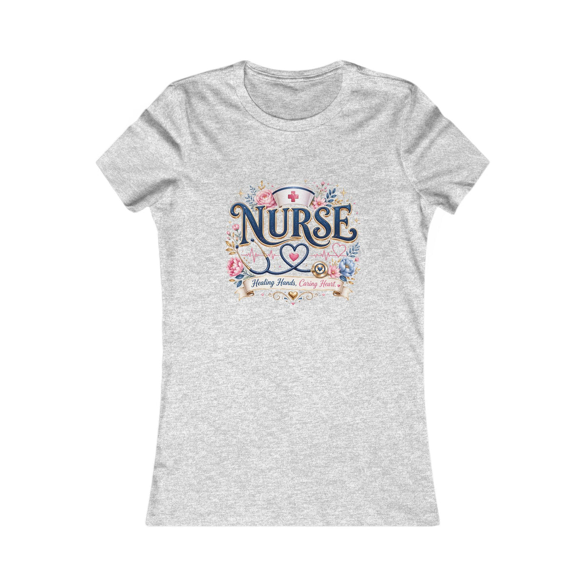 Nurse Floral Tee — Women's Nursing Shirt with Stethoscope & Heart Design