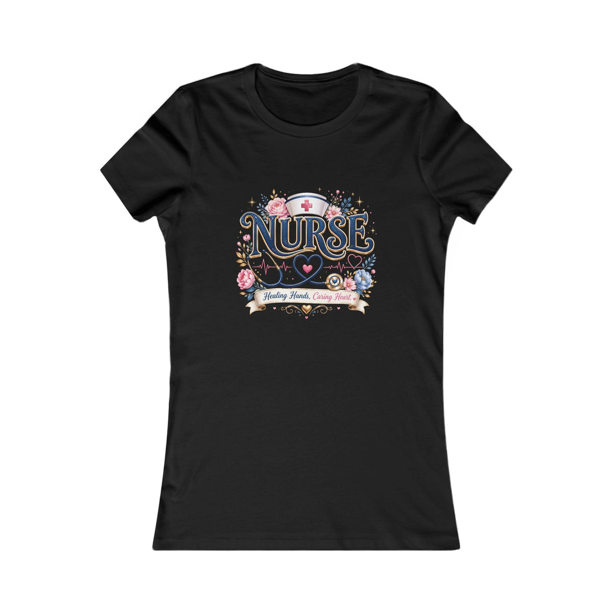 Nurse Floral Tee — Women's Nursing Shirt with Stethoscope & Heart Design