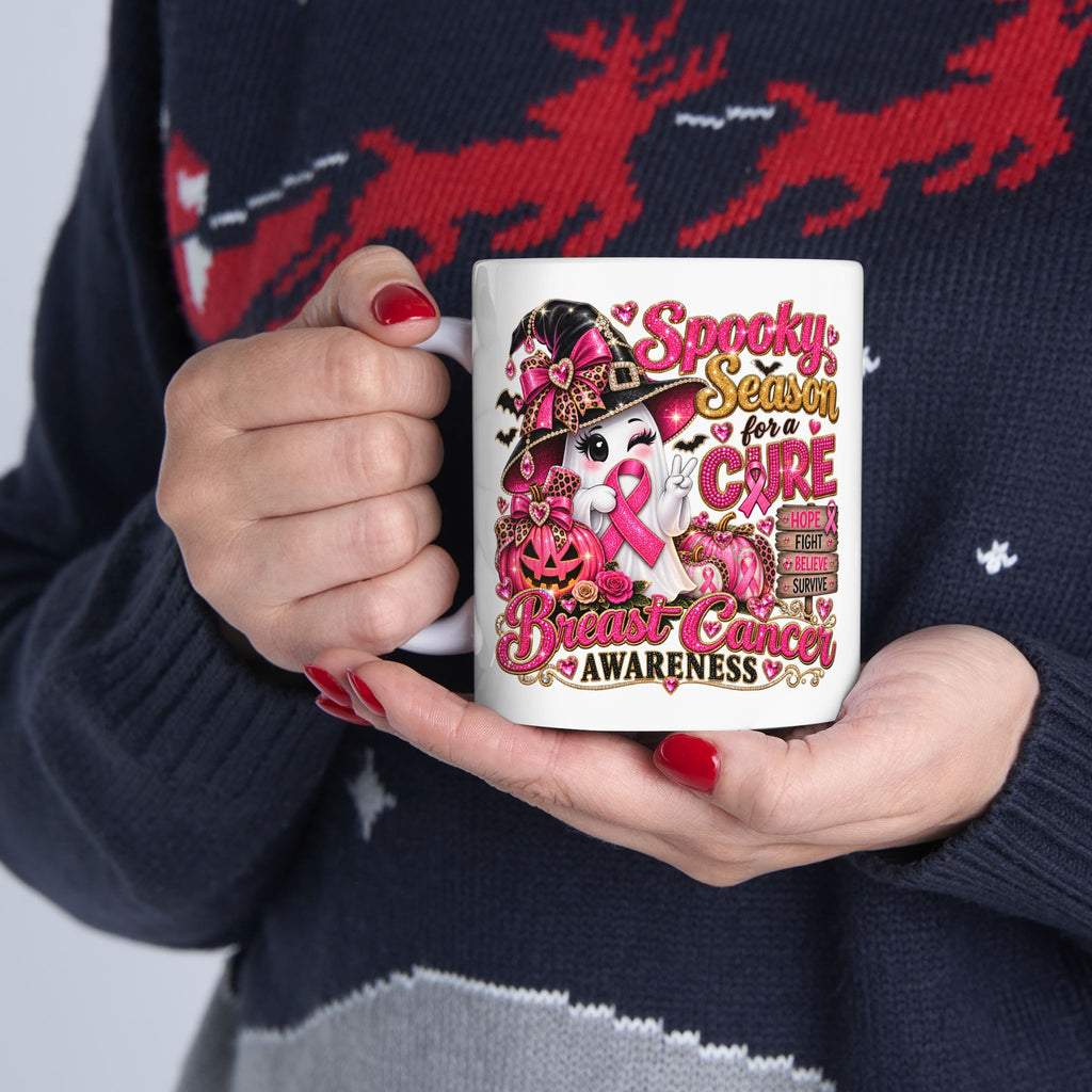 Breast Cancer Awareness Witch Cat Ceramic Mug (11oz, 15oz)