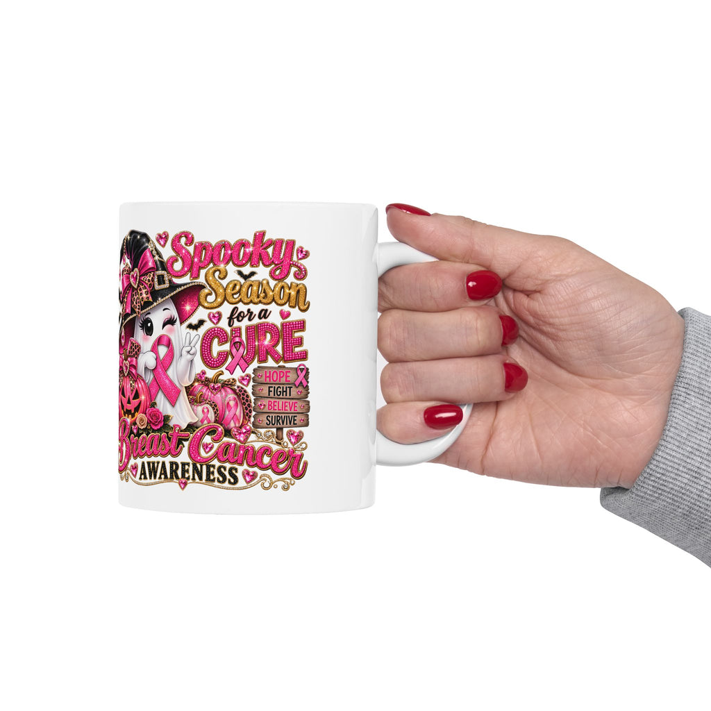Breast Cancer Awareness Witch Cat Ceramic Mug (11oz, 15oz)