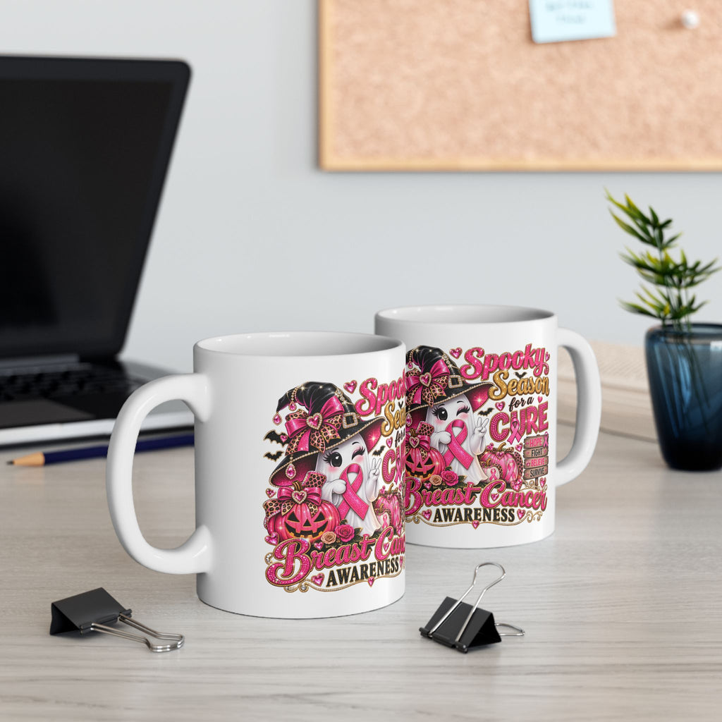 Breast Cancer Awareness Witch Cat Ceramic Mug (11oz, 15oz)