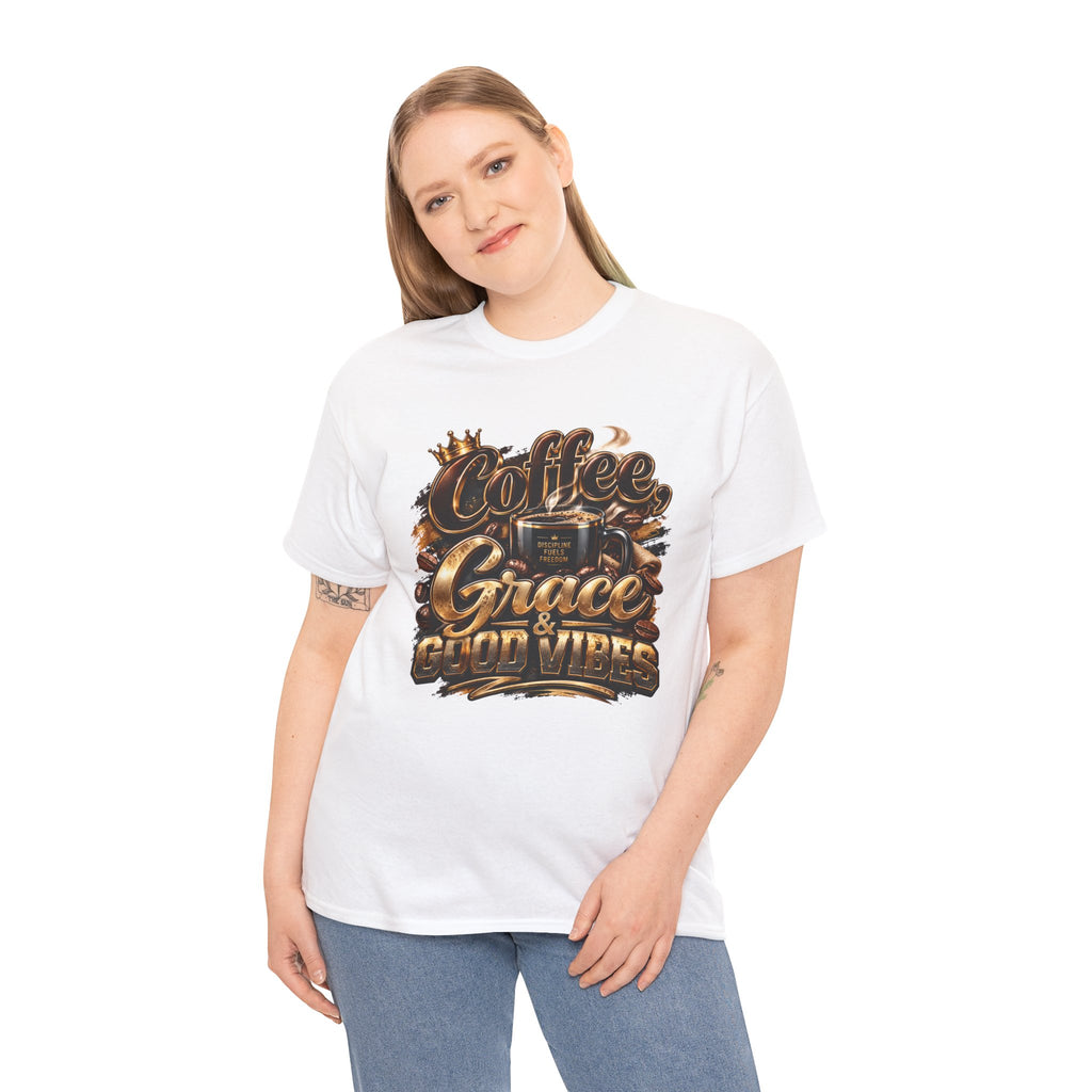 Coffee Grace & Good Vibes T-Shirt — Inspirational Christian Coffee Tee