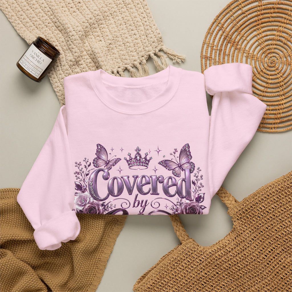 Crewneck Sweatshirt — "Covered by Grace" Floral Christian Pullover