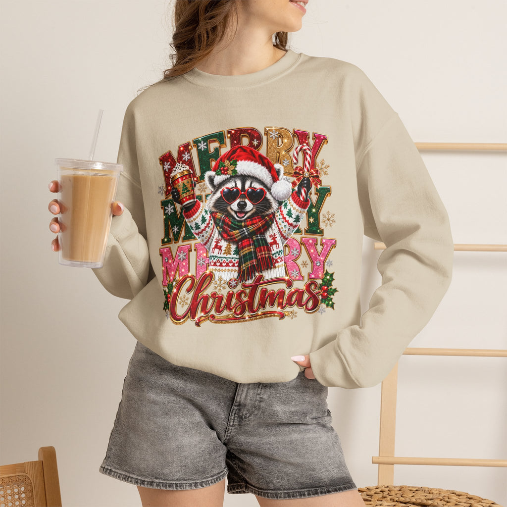 Christmas Raccoon "Merry Merry Christmas" Sweatshirt