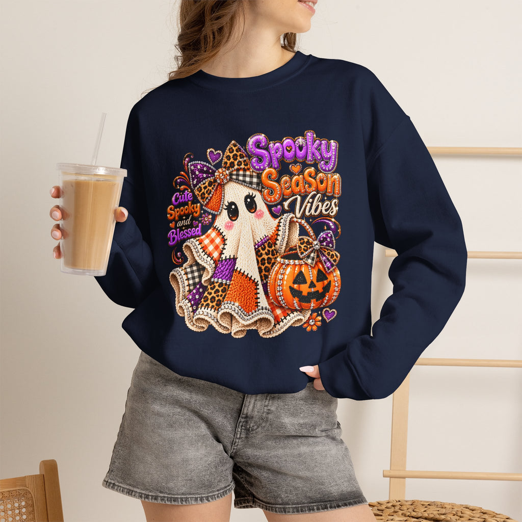 Spooky Season Ghost Sweatshirt – Cute Halloween Pumpkin Crewneck