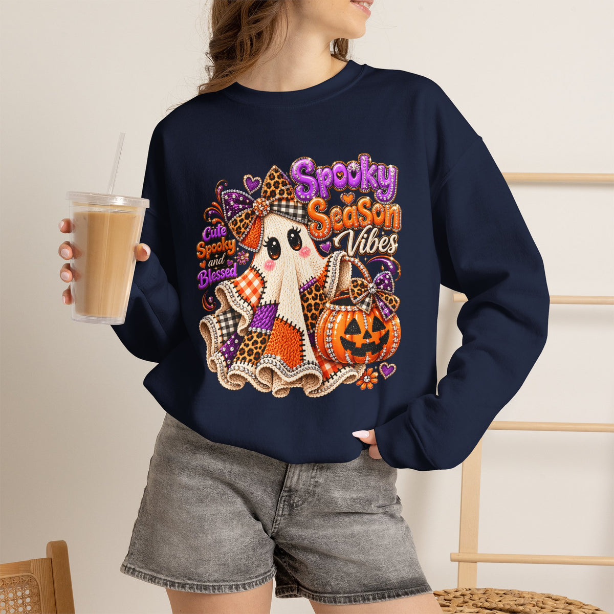 Spooky Season Ghost Sweatshirt – Cute Halloween Pumpkin Crewneck