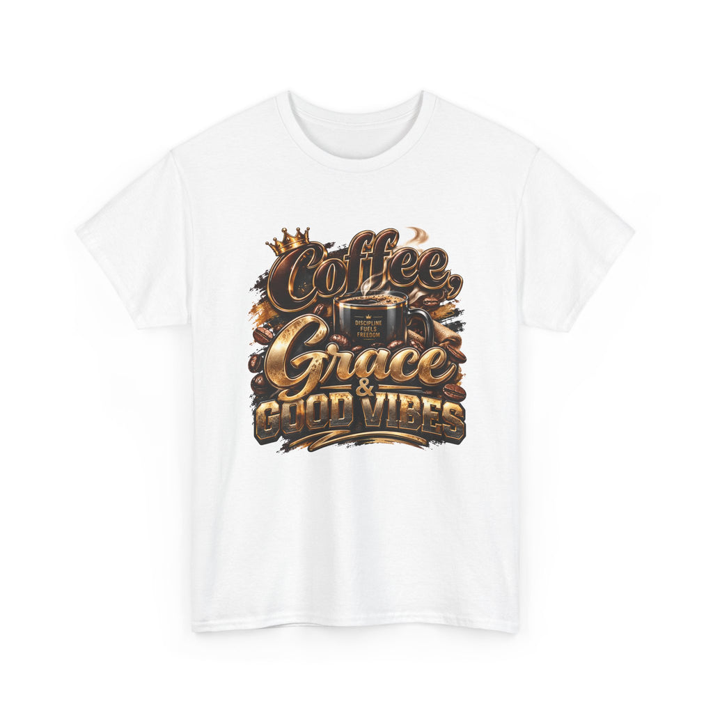 Coffee Grace & Good Vibes T-Shirt — Inspirational Christian Coffee Tee
