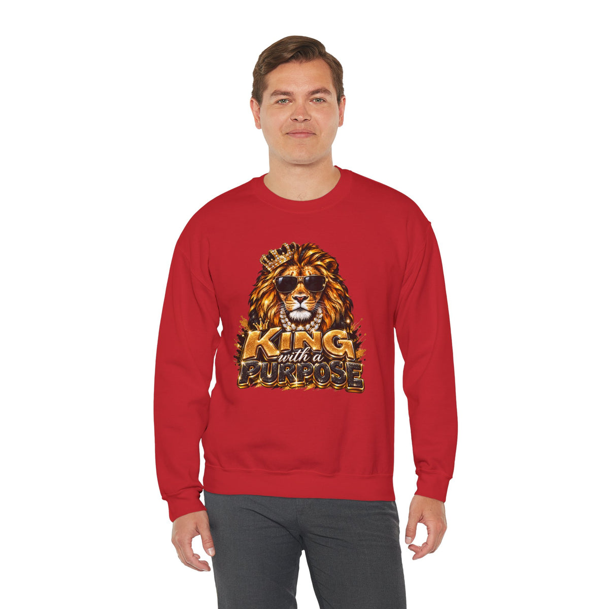 King With a Purpose Lion Sweatshirt — Inspirational Graphic Crewneck