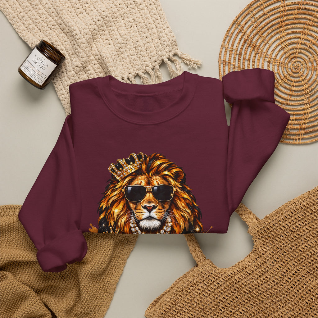 King With a Purpose Lion Sweatshirt — Inspirational Graphic Crewneck