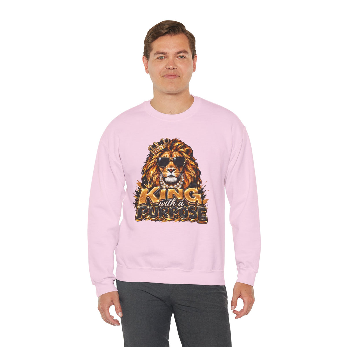 King With a Purpose Lion Sweatshirt — Inspirational Graphic Crewneck