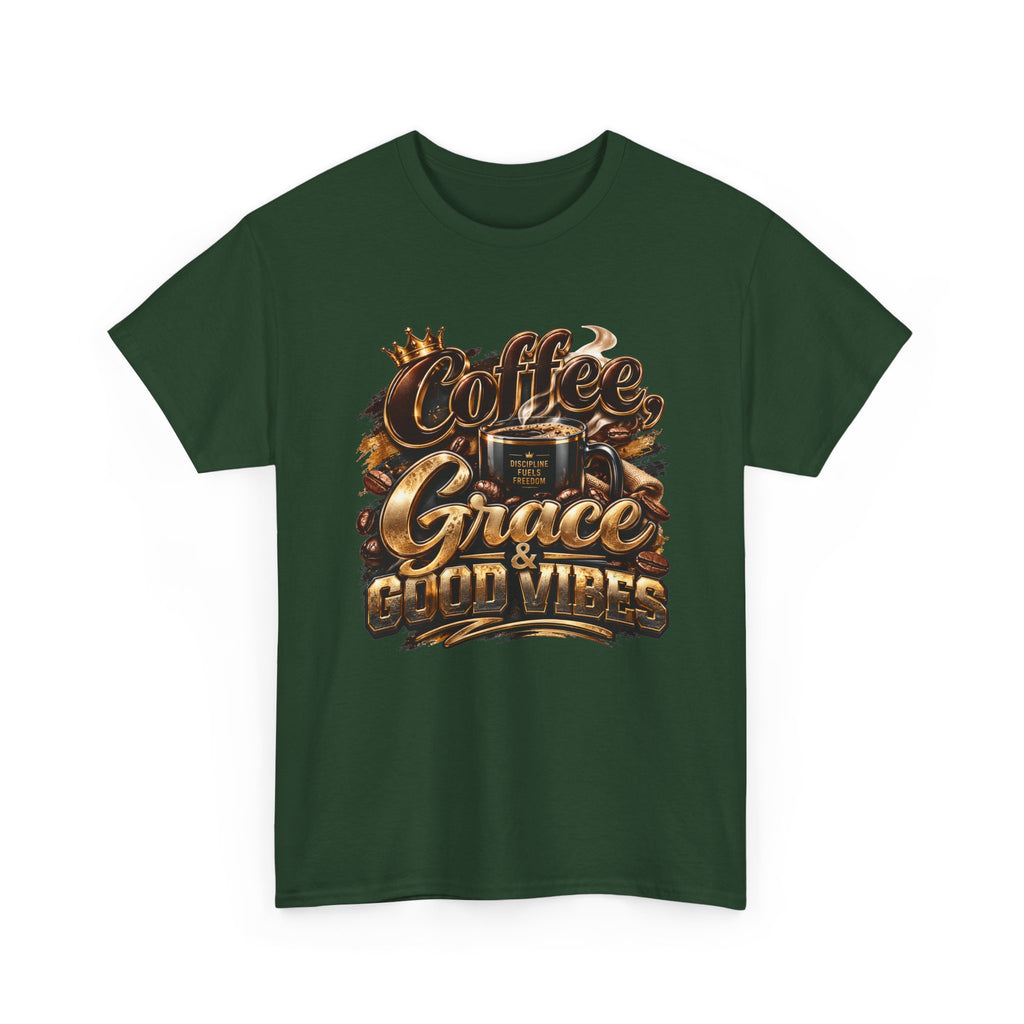 Coffee Grace & Good Vibes T-Shirt — Inspirational Christian Coffee Tee