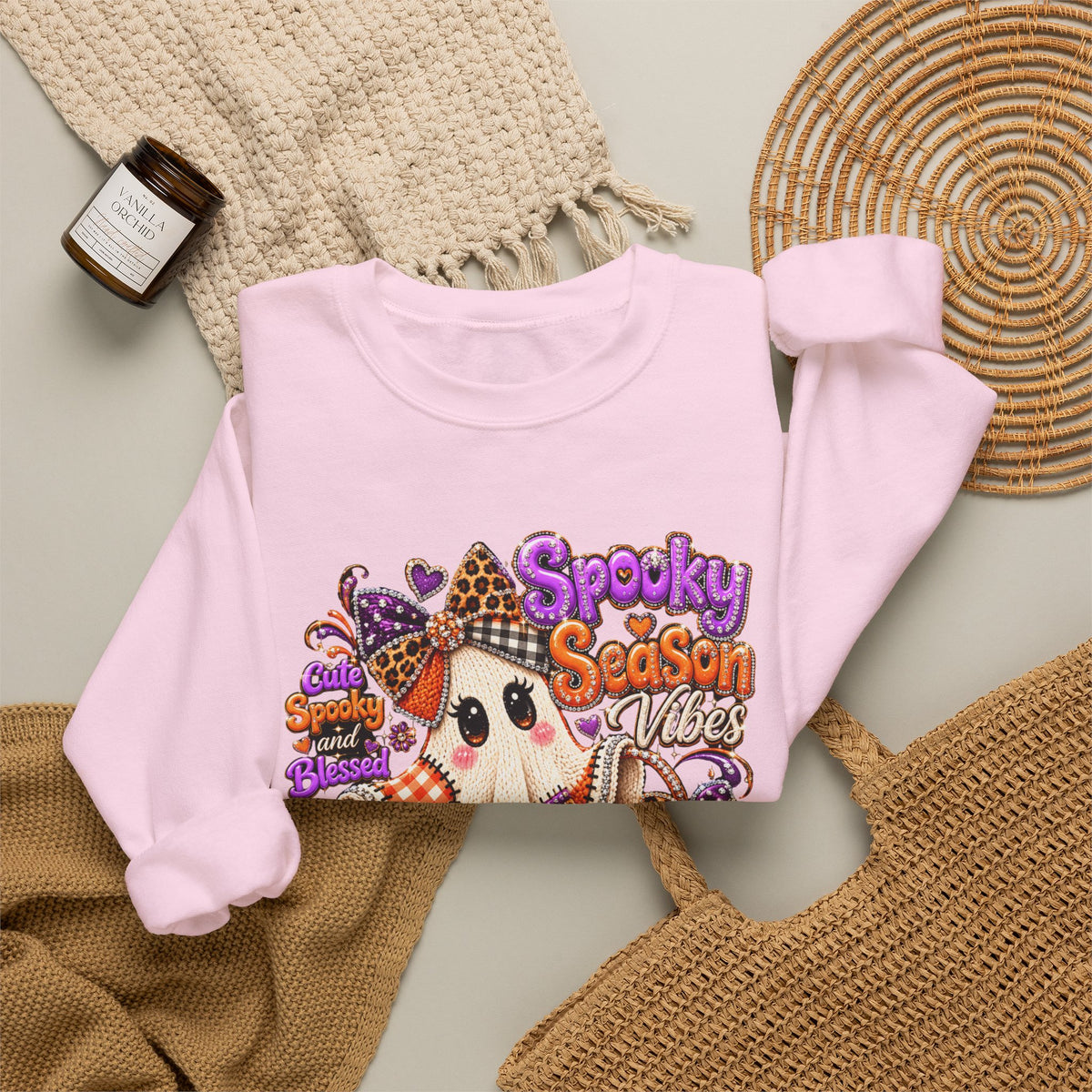 Spooky Season Ghost Sweatshirt – Cute Halloween Pumpkin Crewneck