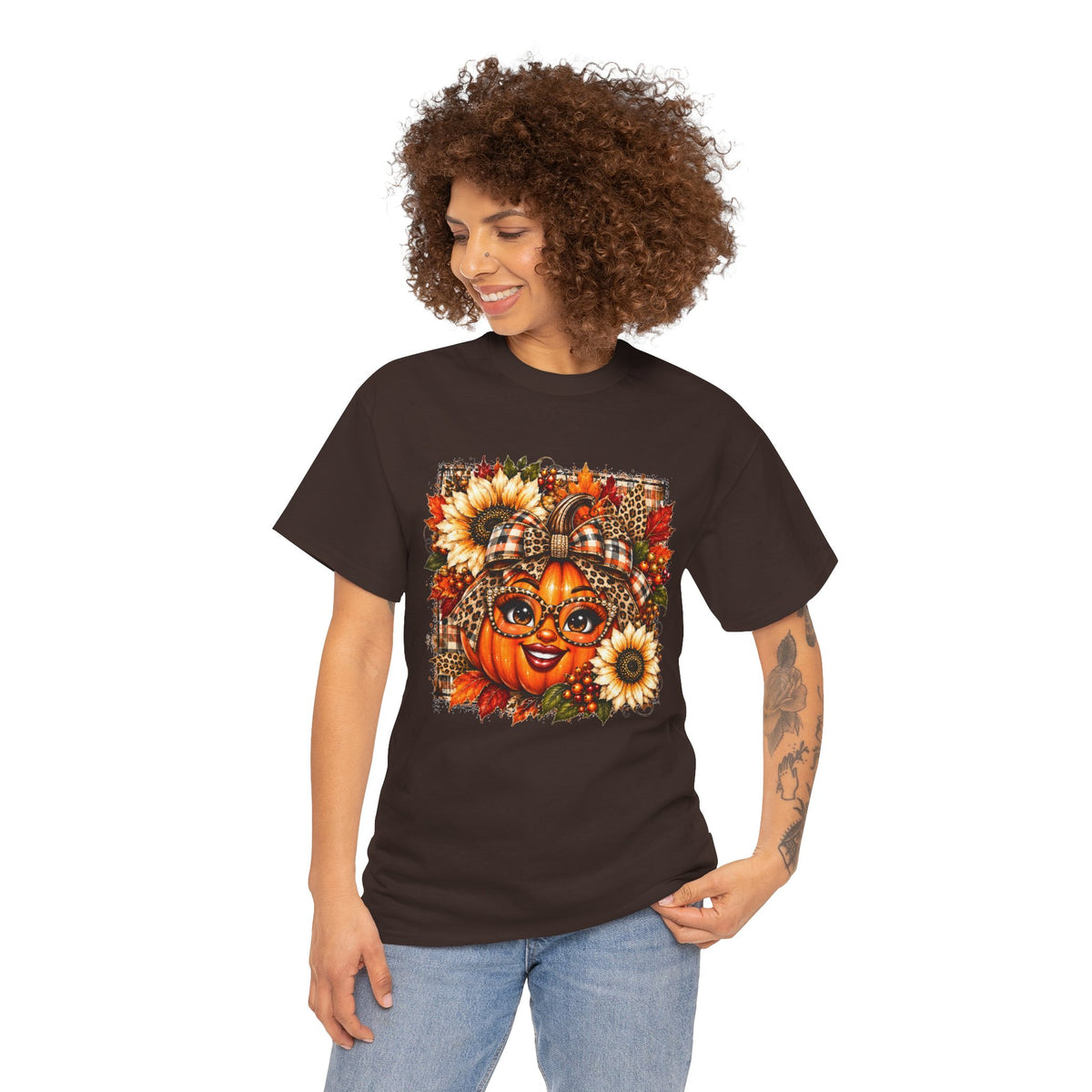 Autumn Pumpkin Face T-Shirt — Cute Fall Sunflower Graphic Tee
