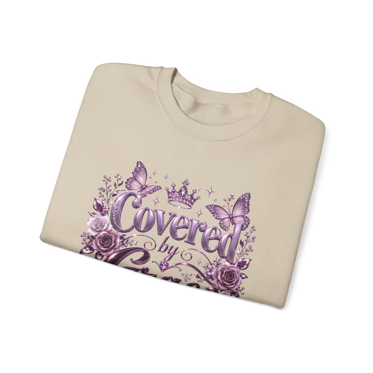 Crewneck Sweatshirt — "Covered by Grace" Floral Christian Pullover