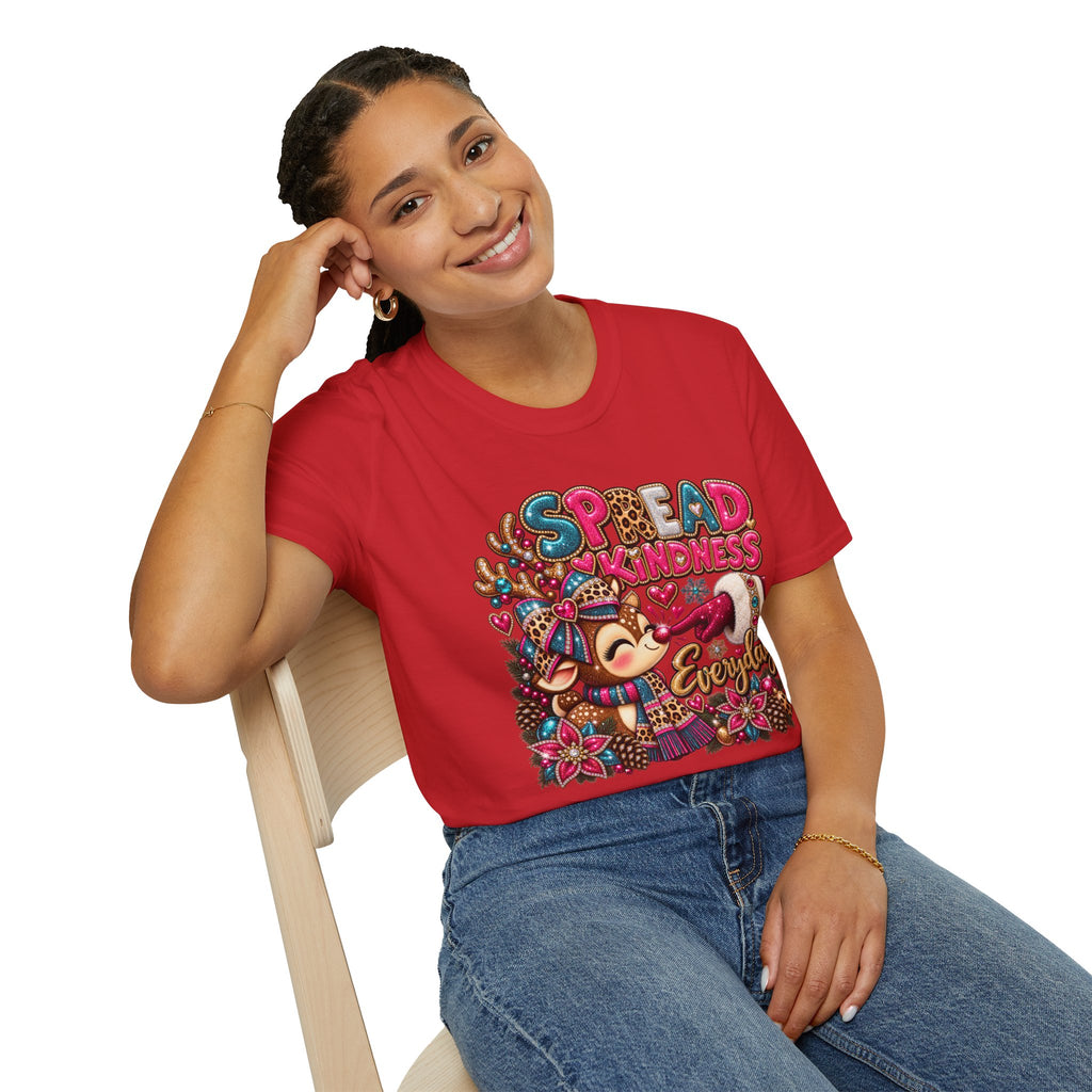 Spread Kindness Everyday T-Shirt — Cute Reindeer Holiday Graphic Tee