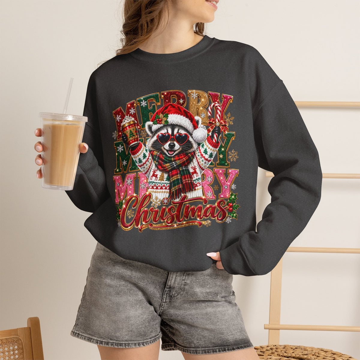 Christmas Raccoon "Merry Merry Christmas" Sweatshirt
