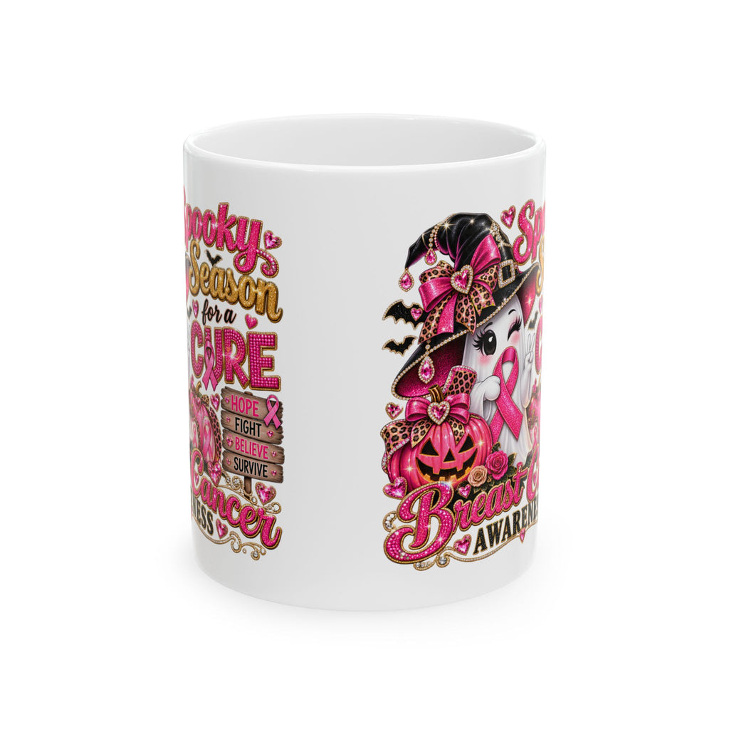 Breast Cancer Awareness Witch Cat Ceramic Mug (11oz, 15oz)